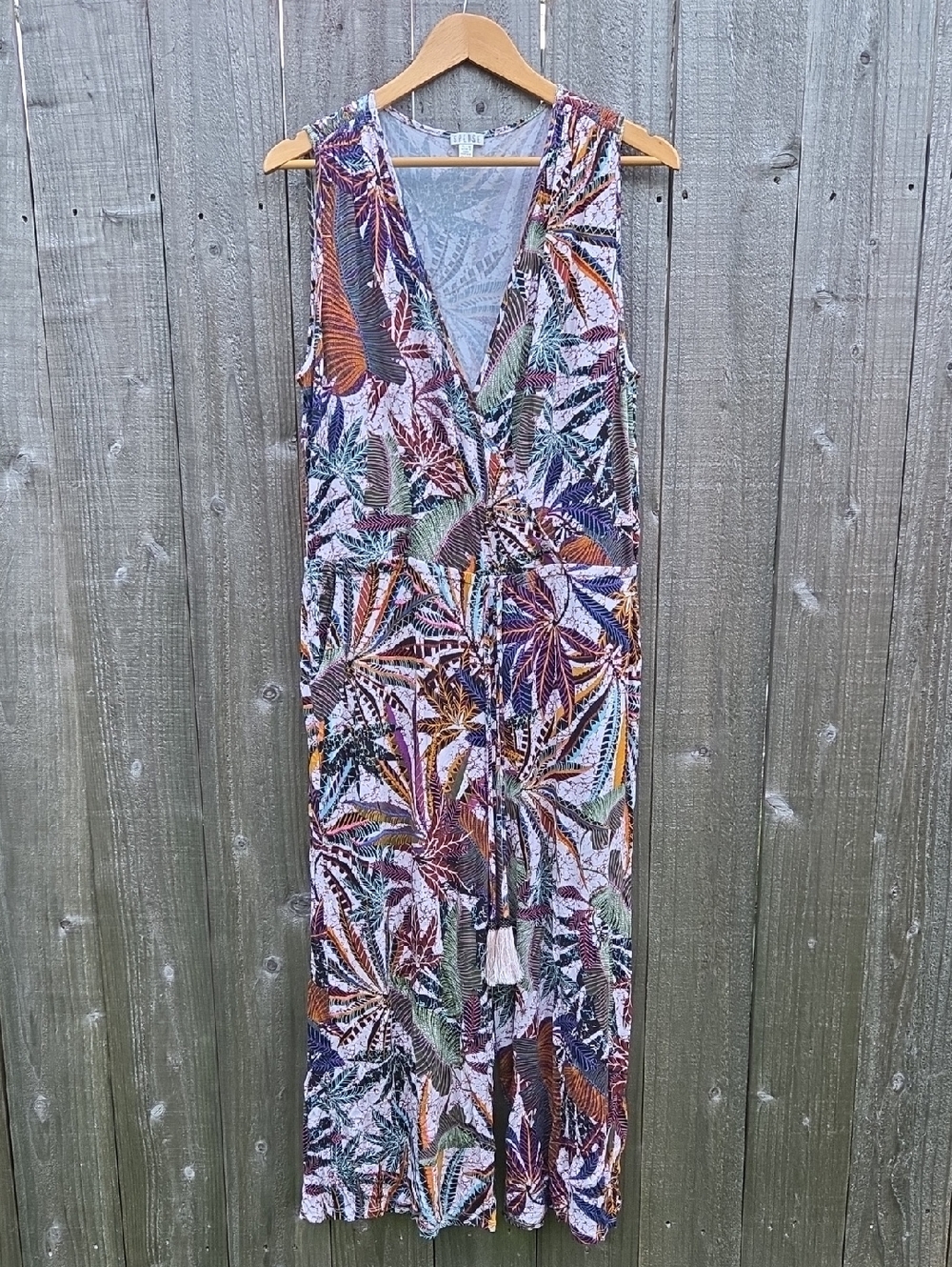 Spense Pastel Tropical Floral V-Neck Jumpsuit XL In Pink, Blue, And Cream